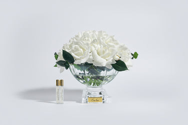 ** NEW ** Luxury Centrepiece -French Rose Bouquet in Ivory White & Gold badge - CPL01